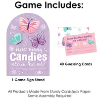 Beautiful Butterfly - How Many Candies Floral Baby Shower or Birthday Party Game - 1 Stand and 40 Cards - Candy Guessing Game
