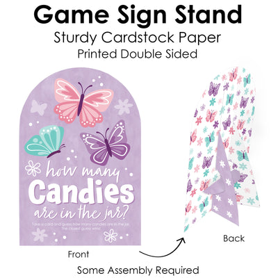 Beautiful Butterfly - How Many Candies Floral Baby Shower or Birthday Party Game - 1 Stand and 40 Cards - Candy Guessing Game