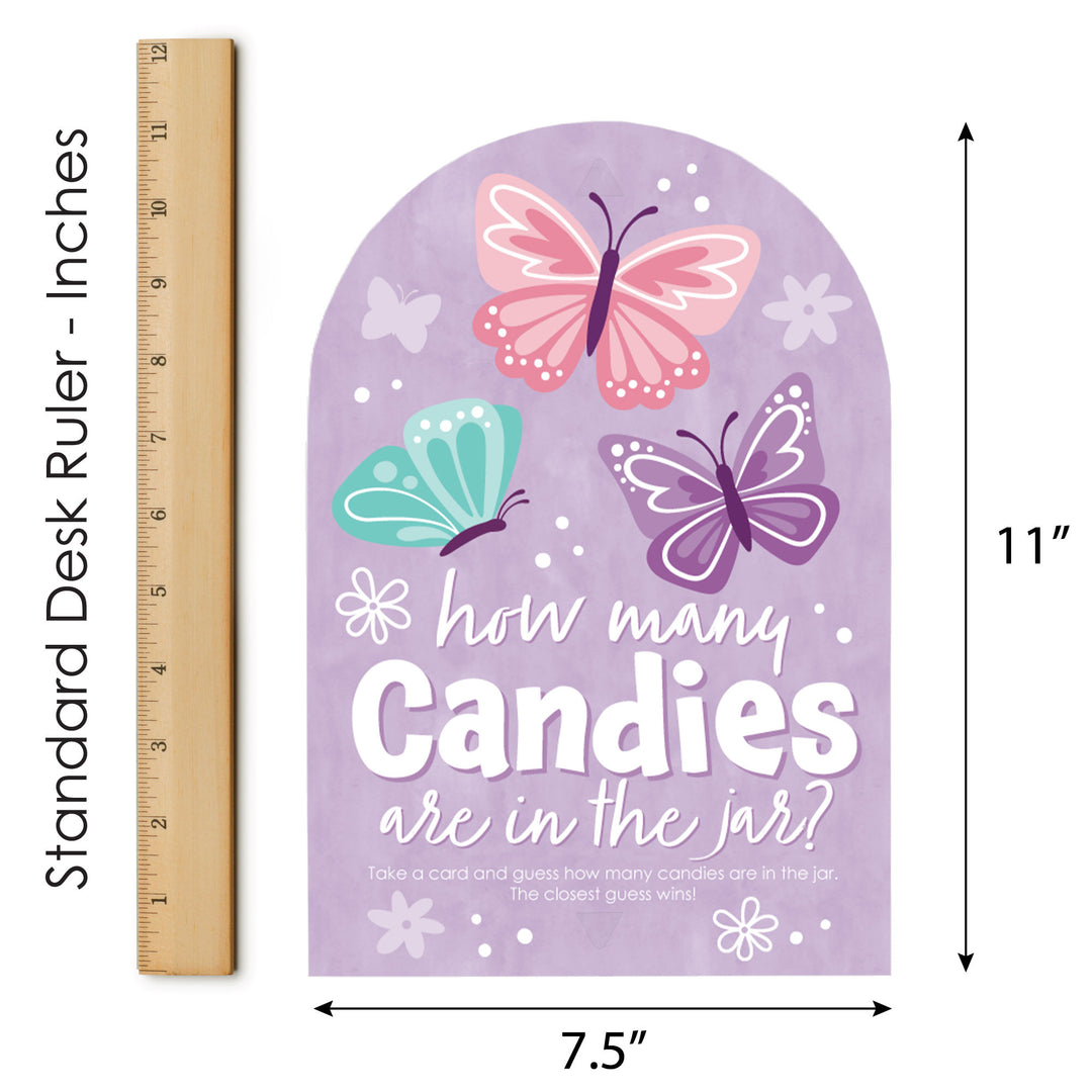 Beautiful Butterfly - How Many Candies Floral Baby Shower or Birthday Party Game - 1 Stand and 40 Cards - Candy Guessing Game