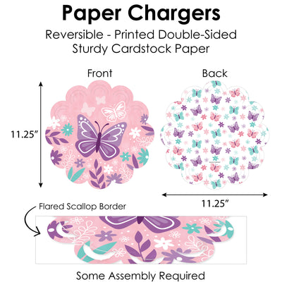 Beautiful Butterfly - Floral Baby Shower or Birthday Party Paper Charger and Table Decorations - Chargerific Kit - Place Setting for 8