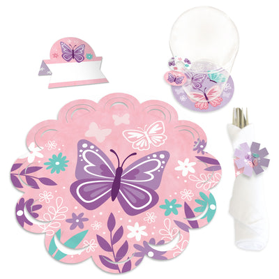 Beautiful Butterfly - Floral Baby Shower or Birthday Party Paper Charger and Table Decorations - Chargerific Kit - Place Setting for 8