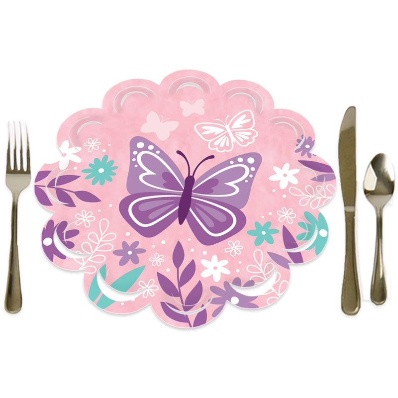Beautiful Butterfly - Floral Baby Shower or Birthday Party Round Table Decorations - Paper Chargers - Place Setting For 12