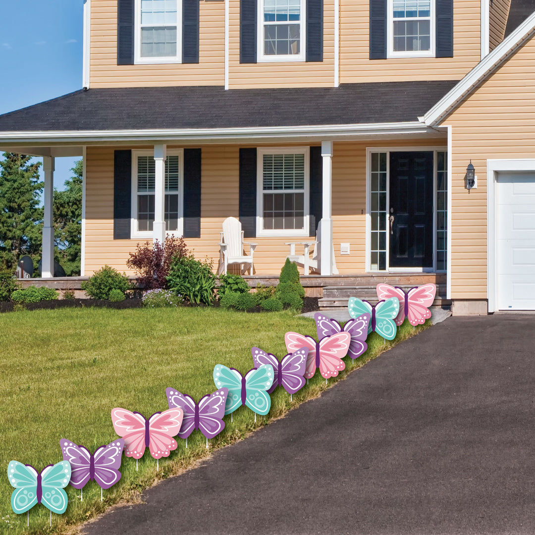 Beautiful Butterfly - Lawn Decorations - Outdoor Floral Baby Shower or Birthday Party Yard Decorations - 10 Piece