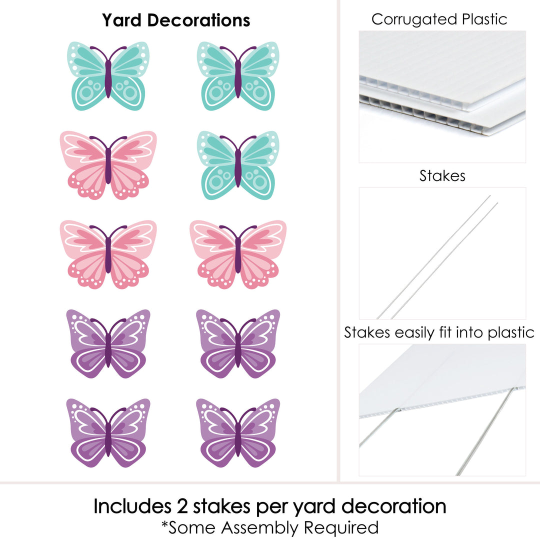 Beautiful Butterfly - Lawn Decorations - Outdoor Floral Baby Shower or Birthday Party Yard Decorations - 10 Piece