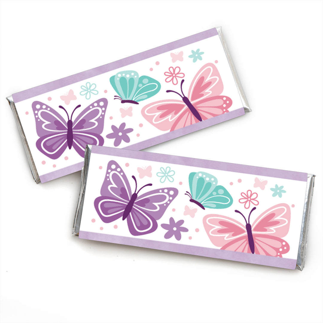 Beautiful Butterfly - Candy Bar Wrapper Floral Baby Shower or Birthday Party Favors - Set of 24