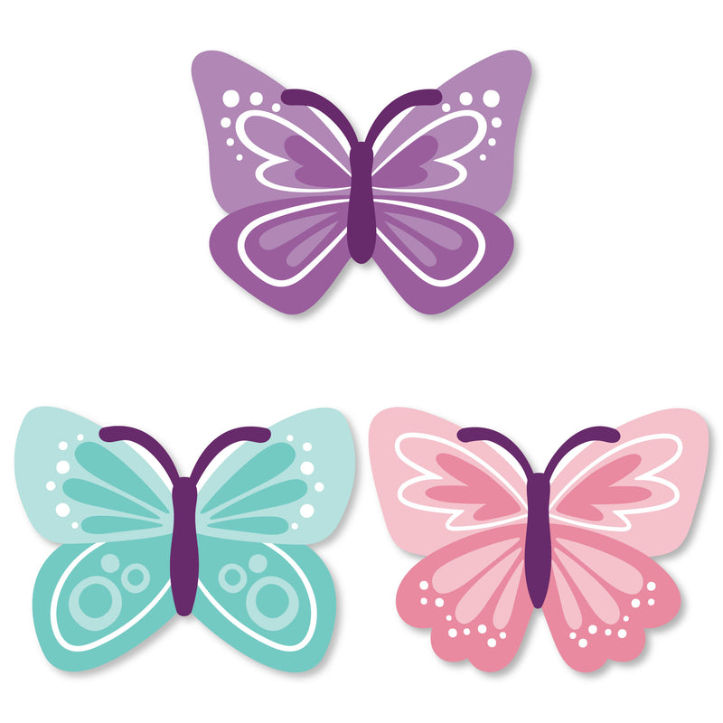 Beautiful Butterfly - DIY Shaped Floral Baby Shower or Birthday Party Cut-Outs - 24 Count