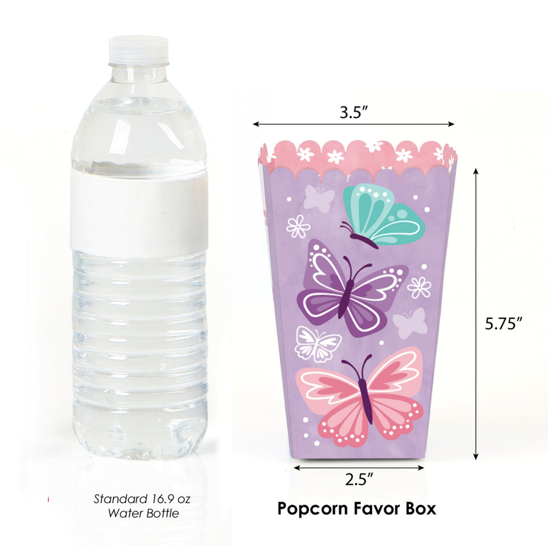 Beautiful Butterfly - Floral Baby Shower or Birthday Party Favor Popcorn Treat Boxes - Set of 12