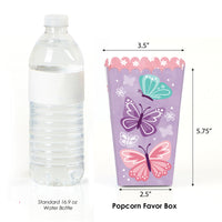 Beautiful Butterfly - Floral Baby Shower or Birthday Party Favor Popcorn Treat Boxes - Set of 12