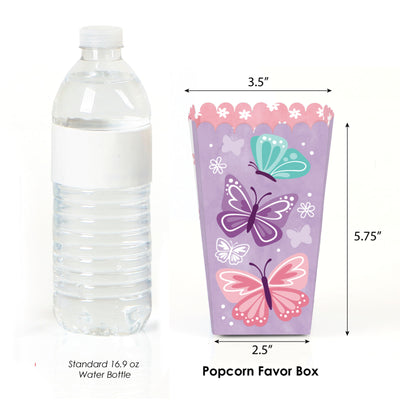 Beautiful Butterfly - Floral Baby Shower or Birthday Party Favor Popcorn Treat Boxes - Set of 12