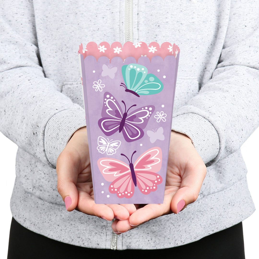 Beautiful Butterfly - Floral Baby Shower or Birthday Party Favor Popcorn Treat Boxes - Set of 12