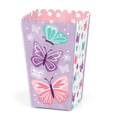 Beautiful Butterfly - Floral Baby Shower or Birthday Party Favor Popcorn Treat Boxes - Set of 12