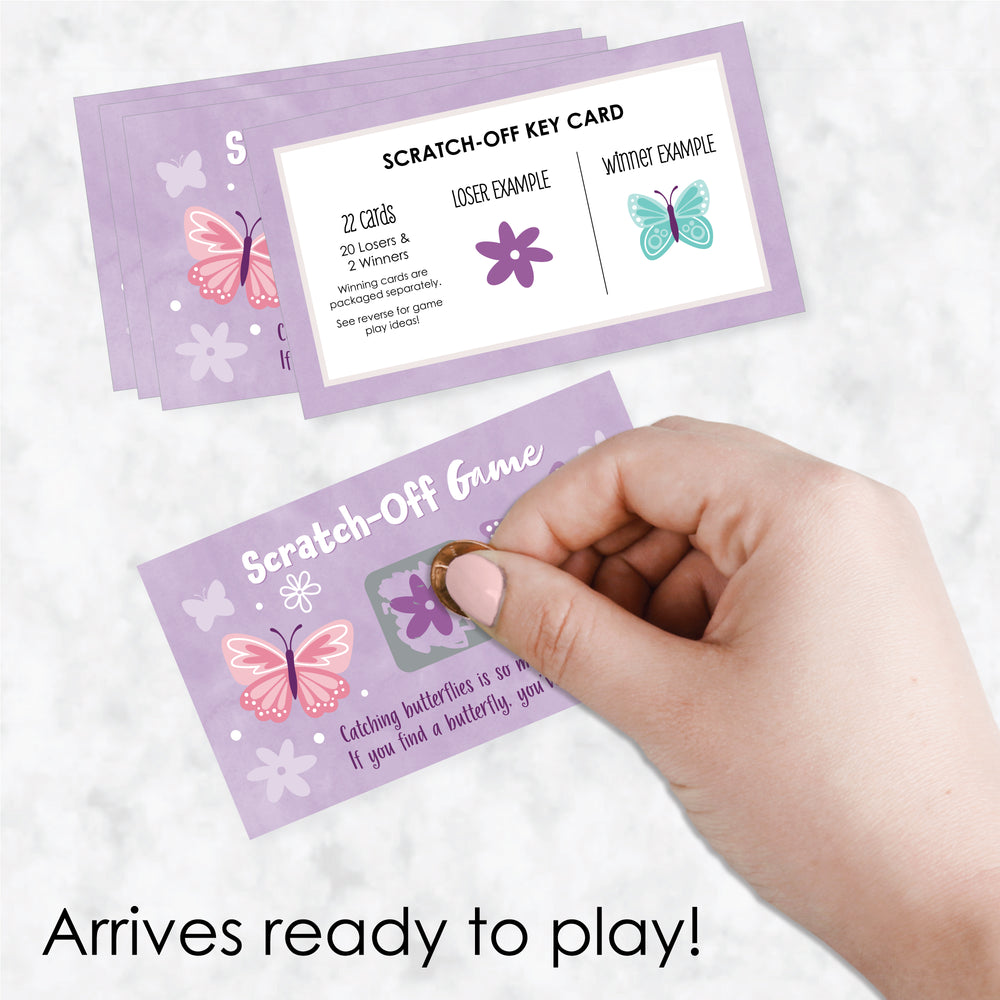 Beautiful Butterfly - Floral Baby Shower or Birthday Party Game Scratch Off Cards - 22 Count