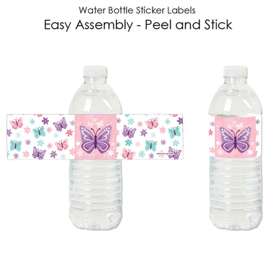 Beautiful Butterfly - Floral Baby Shower or Birthday Party Water Bottle Sticker Labels - Set of 20