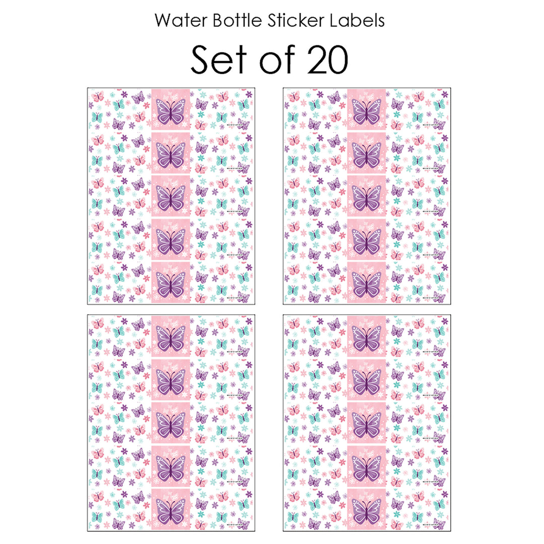 Beautiful Butterfly - Floral Baby Shower or Birthday Party Water Bottle Sticker Labels - Set of 20