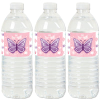 Beautiful Butterfly - Floral Baby Shower or Birthday Party Water Bottle Sticker Labels - Set of 20