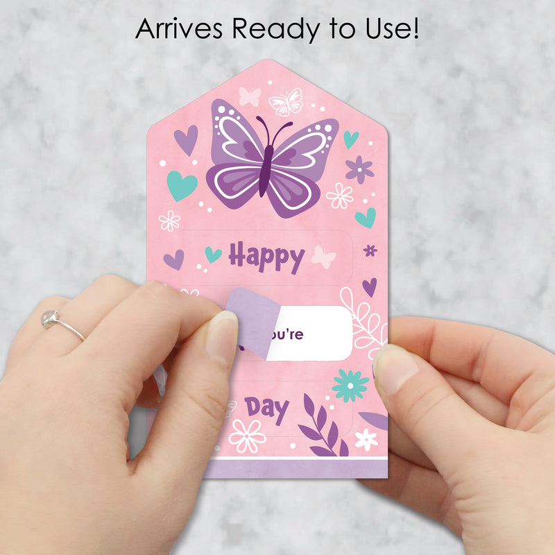 Beautiful Butterfly - Floral Cards for Kids - Happy Valentine’s Day Pull Tabs - Set of 12