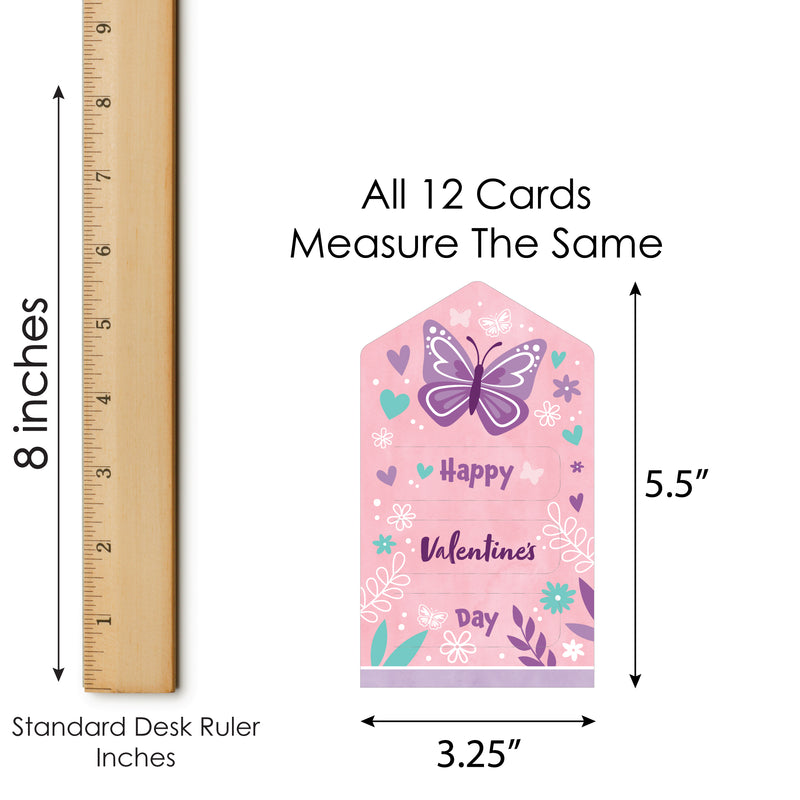 Beautiful Butterfly - Floral Cards for Kids - Happy Valentine’s Day Pull Tabs - Set of 12