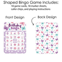 Beautiful Butterfly - Picture Bingo Cards and Markers - Floral Birthday Party Shaped Bingo Game - Set of 18