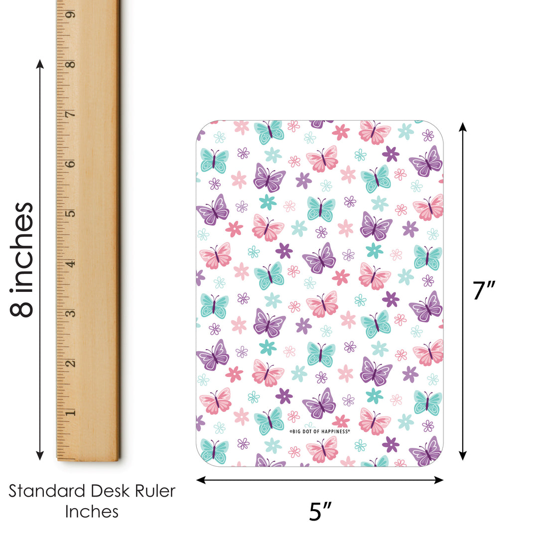Beautiful Butterfly - Picture Bingo Cards and Markers - Floral Birthday Party Shaped Bingo Game - Set of 18