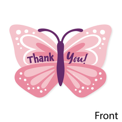 Beautiful Butterfly - Shaped Thank You Cards - Floral Baby Shower or Birthday Party Thank You Note Cards with Envelopes - Set of 12