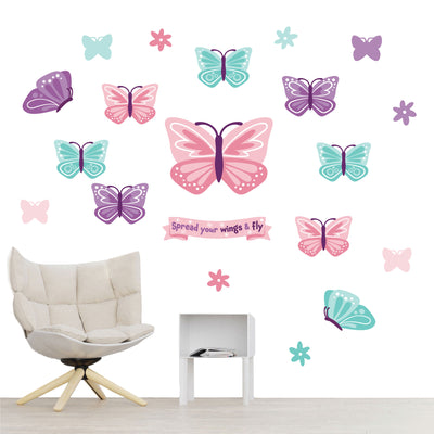 Beautiful Butterfly - Peel and Stick Nursery And Kids Room Vinyl Wall Art Stickers - Wall Decals - Set of 20