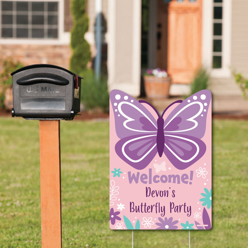 Beautiful Butterfly - Party Decorations - Floral Baby Shower or Birthday Party Personalized Welcome Yard Sign
