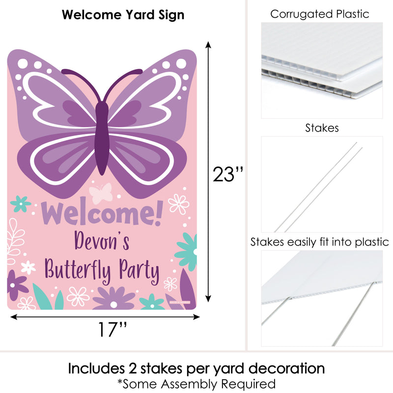 Beautiful Butterfly - Party Decorations - Floral Baby Shower or Birthday Party Personalized Welcome Yard Sign