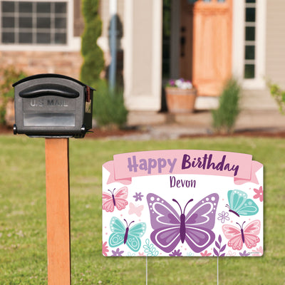 Beautiful Butterfly - Floral Birthday Party Yard Sign Lawn Decorations - Personalized Happy Birthday Party Yardy Sign