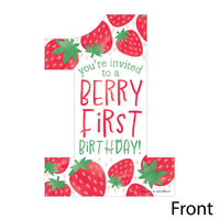 Berry First Birthday - Sweet Strawberry - Shaped Fill-In Invitations - Fruit 1st Birthday Party Invitation Cards with Envelopes - Set of 12