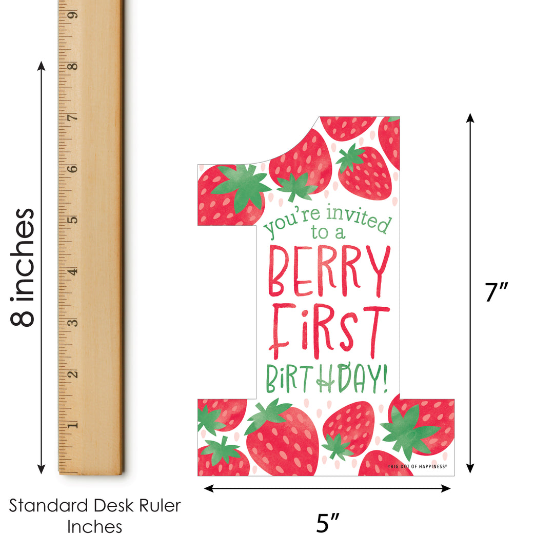 Berry First Birthday - Sweet Strawberry - Shaped Fill-In Invitations - Fruit 1st Birthday Party Invitation Cards with Envelopes - Set of 12