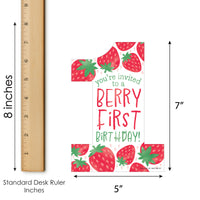 Berry First Birthday - Sweet Strawberry - Shaped Fill-In Invitations - Fruit 1st Birthday Party Invitation Cards with Envelopes - Set of 12