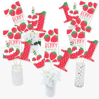 Berry First Birthday - Sweet Strawberry - Fruit 1st Birthday Party Centerpiece Sticks - Table Toppers - Set of 15