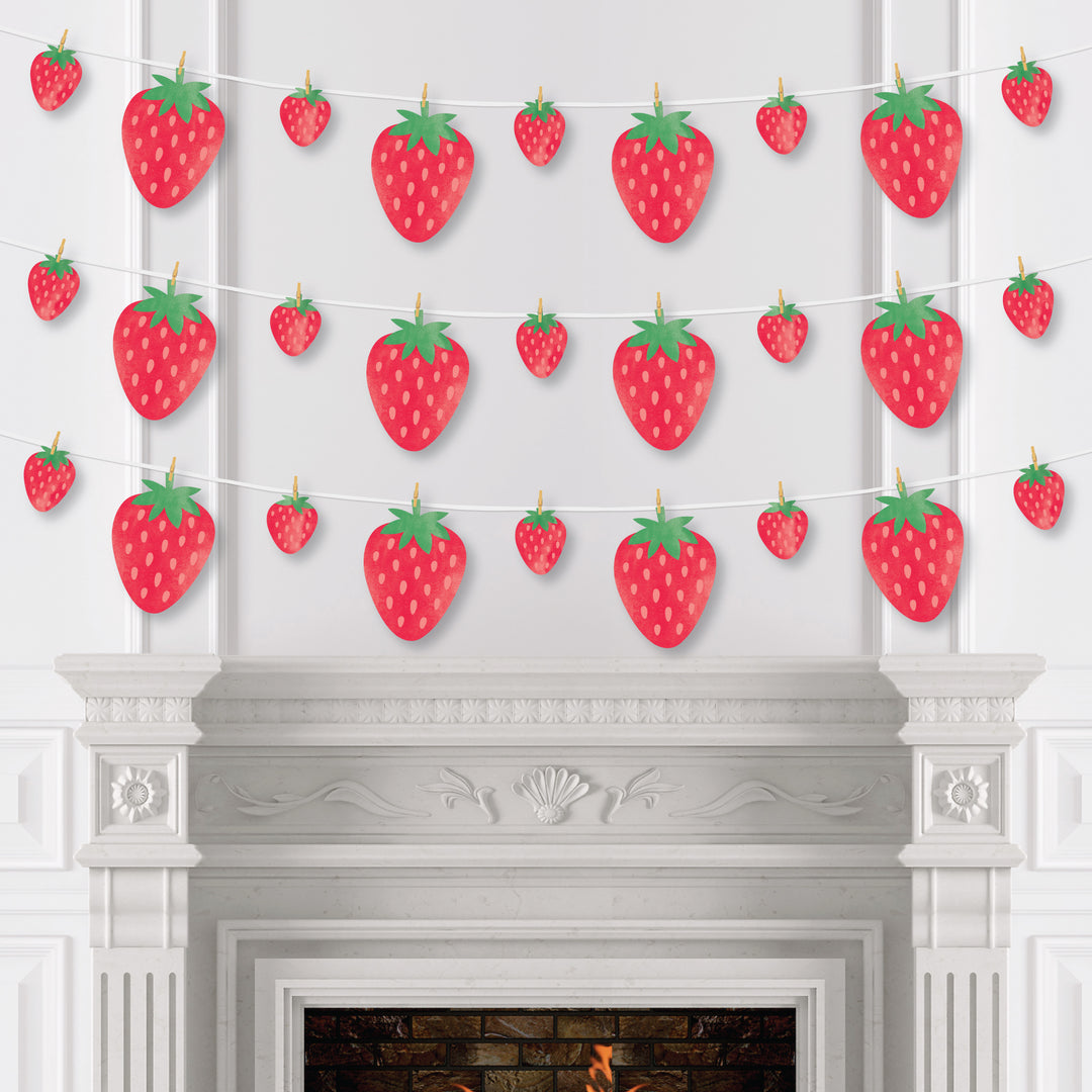 Berry Sweet Strawberry - Fruit Themed Birthday Party or Baby Shower DIY Decorations - Clothespin Garland Banner - 44 Pieces