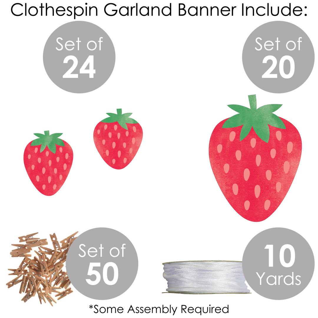 Berry Sweet Strawberry - Fruit Themed Birthday Party or Baby Shower DIY Decorations - Clothespin Garland Banner - 44 Pieces