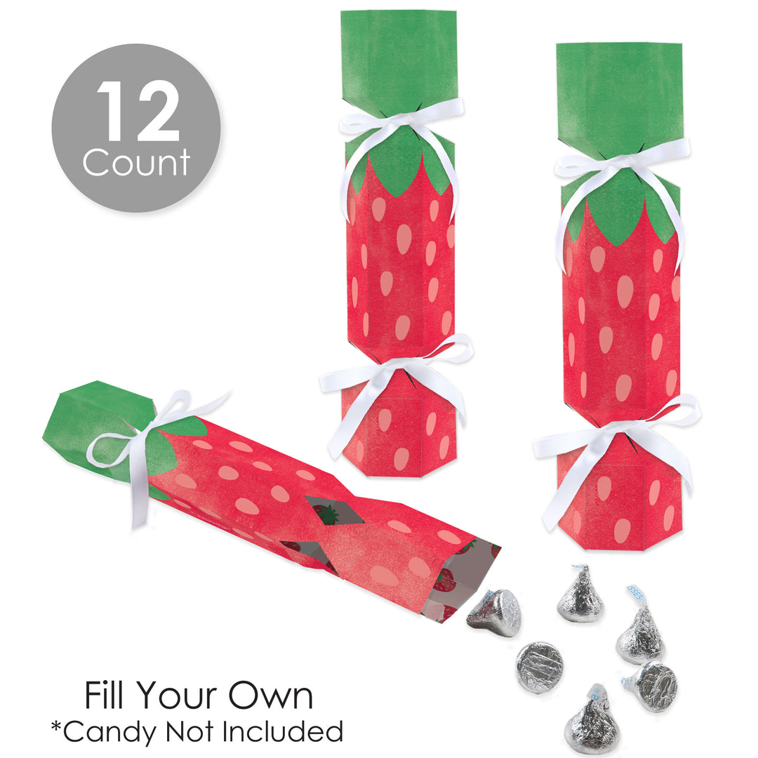 Berry Sweet Strawberry - No Snap Fruit Themed Birthday Party or Baby Shower Party Table Favors - DIY Cracker Boxes - Set of 12