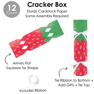Berry Sweet Strawberry - No Snap Fruit Themed Birthday Party or Baby Shower Party Table Favors - DIY Cracker Boxes - Set of 12