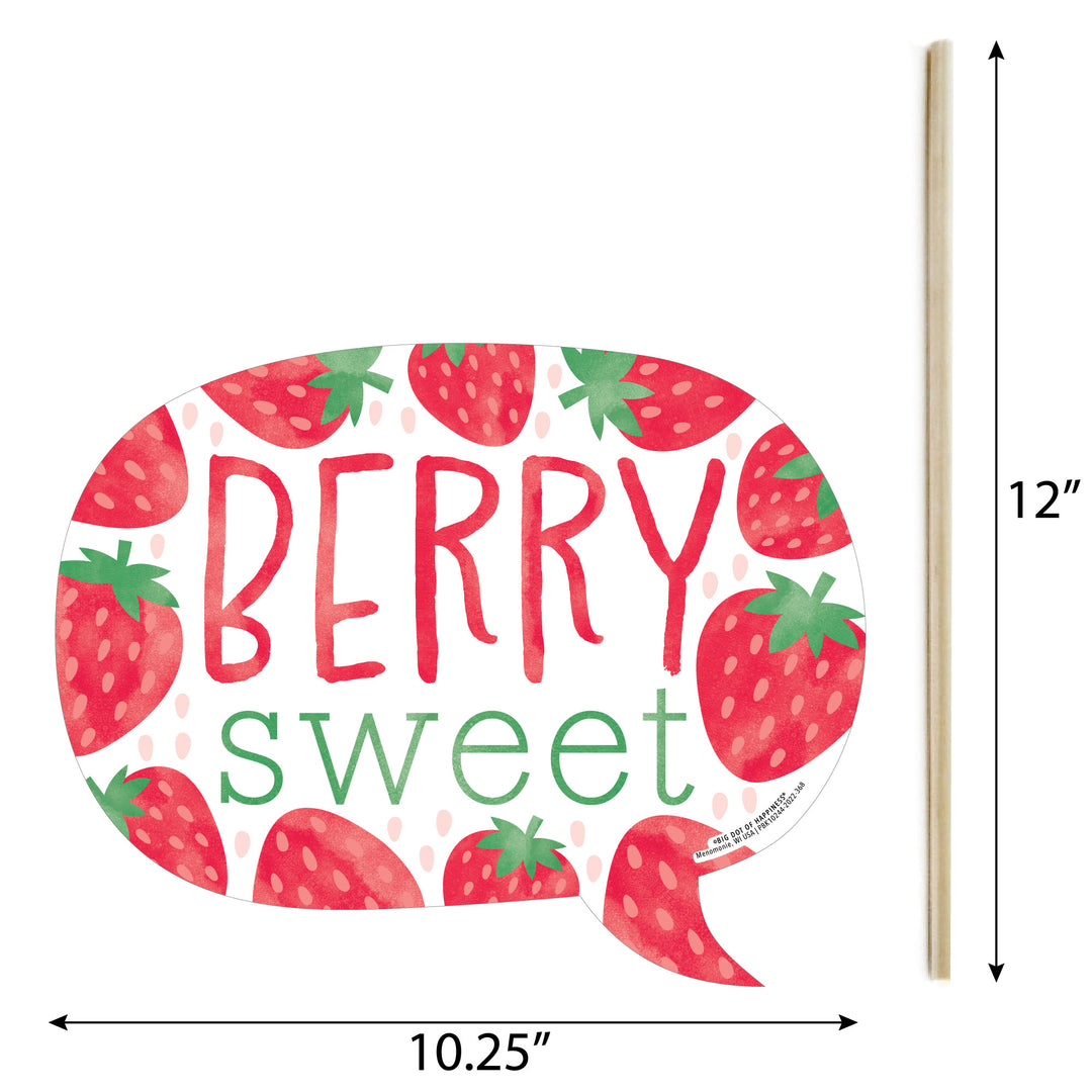 Funny Berry Sweet Strawberry - Fruit Themed Birthday Party or Baby Shower Photo Booth Props Kit - 10 Piece
