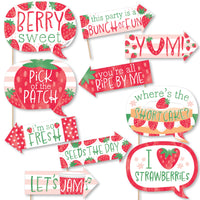 Funny Berry Sweet Strawberry - Fruit Themed Birthday Party or Baby Shower Photo Booth Props Kit - 10 Piece