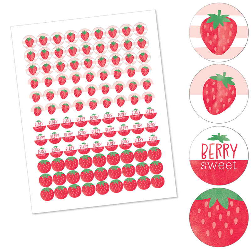 Berry Sweet Strawberry - Fruit Themed Birthday Party or Baby Shower Round Candy Sticker Favors - Labels Fit Chocolate Candy (1 sheet of 108)