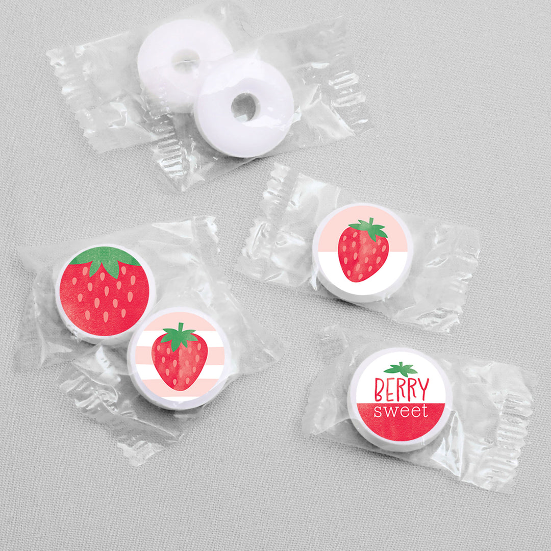 Berry Sweet Strawberry - Fruit Themed Birthday Party or Baby Shower Round Candy Sticker Favors - Labels Fit Chocolate Candy (1 sheet of 108)