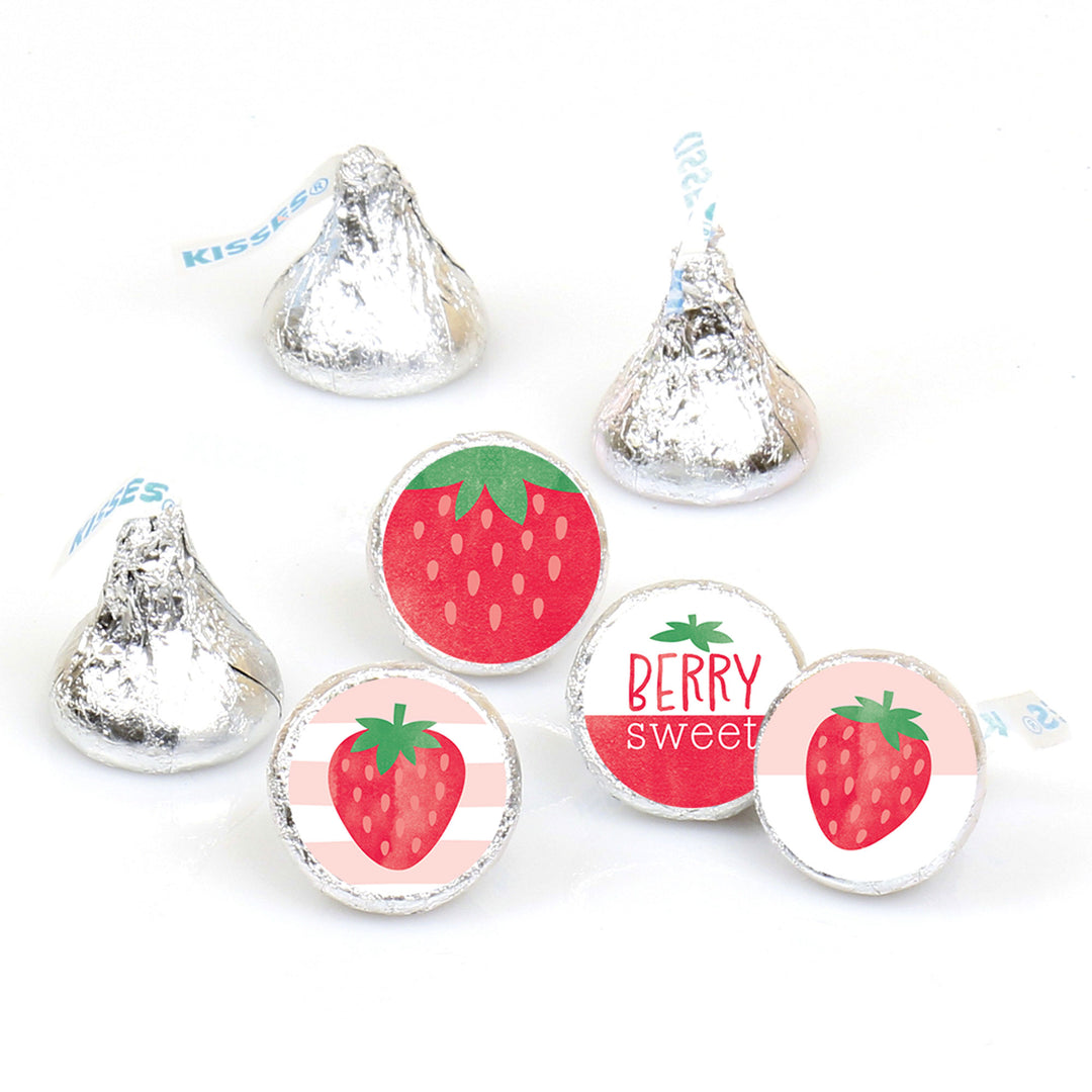 Berry Sweet Strawberry - Fruit Themed Birthday Party or Baby Shower Round Candy Sticker Favors - Labels Fit Chocolate Candy (1 sheet of 108)