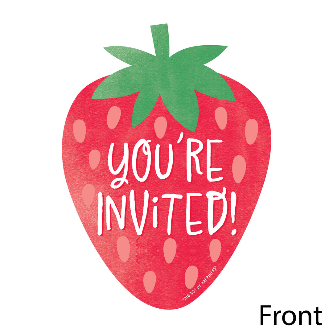 Berry Sweet Strawberry - Shaped Fill-In Invitations - Fruit Themed Birthday Party or Baby Shower Invitation Cards with Envelopes - Set of 12