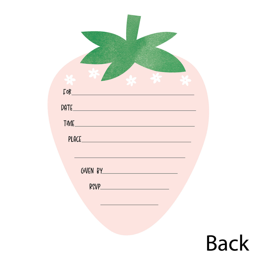 Berry Sweet Strawberry - Shaped Fill-In Invitations - Fruit Themed Birthday Party or Baby Shower Invitation Cards with Envelopes - Set of 12