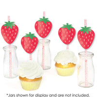 Berry Sweet Strawberry - Paper Straw Decor - Fruit Themed Birthday Party or Baby Shower Striped Decorative Straws - Set of 24