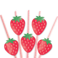 Berry Sweet Strawberry - Paper Straw Decor - Fruit Themed Birthday Party or Baby Shower Striped Decorative Straws - Set of 24