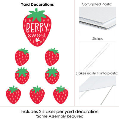 Berry Sweet Strawberry - Yard Sign and Outdoor Lawn Decorations - Fruit Themed Birthday Party or Baby Shower Yard Signs - Set of 8