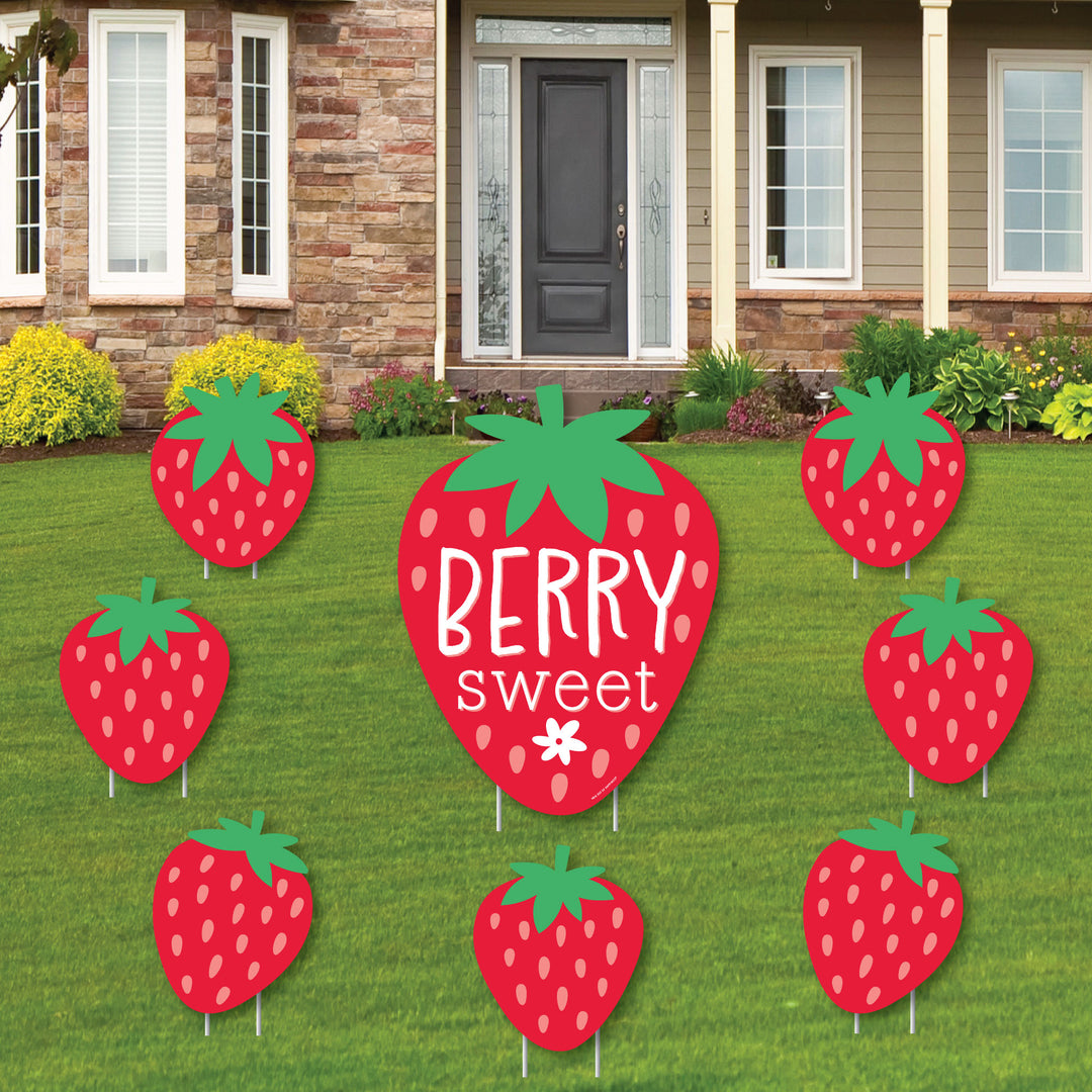 Berry Sweet Strawberry - Yard Sign and Outdoor Lawn Decorations - Fruit Themed Birthday Party or Baby Shower Yard Signs - Set of 8