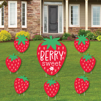 Berry Sweet Strawberry - Yard Sign and Outdoor Lawn Decorations - Fruit Themed Birthday Party or Baby Shower Yard Signs - Set of 8