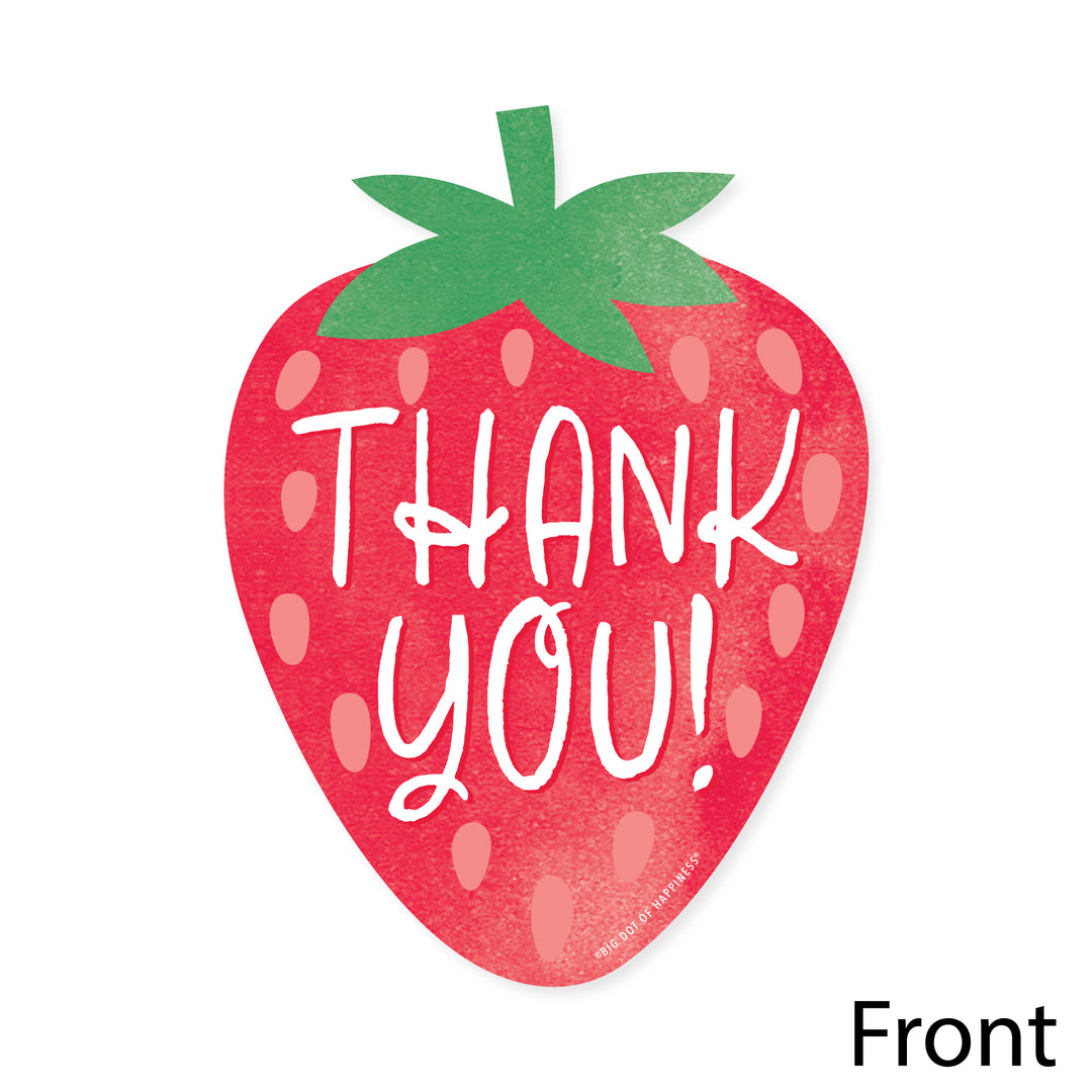 Berry Sweet Strawberry - Shaped Thank You Cards - Fruit Themed Birthday Party or Baby Shower Thank You Note Cards with Envelopes - Set of 12