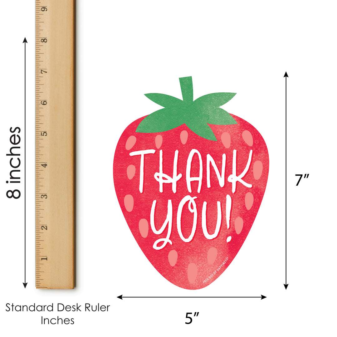 Berry Sweet Strawberry - Shaped Thank You Cards - Fruit Themed Birthday Party or Baby Shower Thank You Note Cards with Envelopes - Set of 12